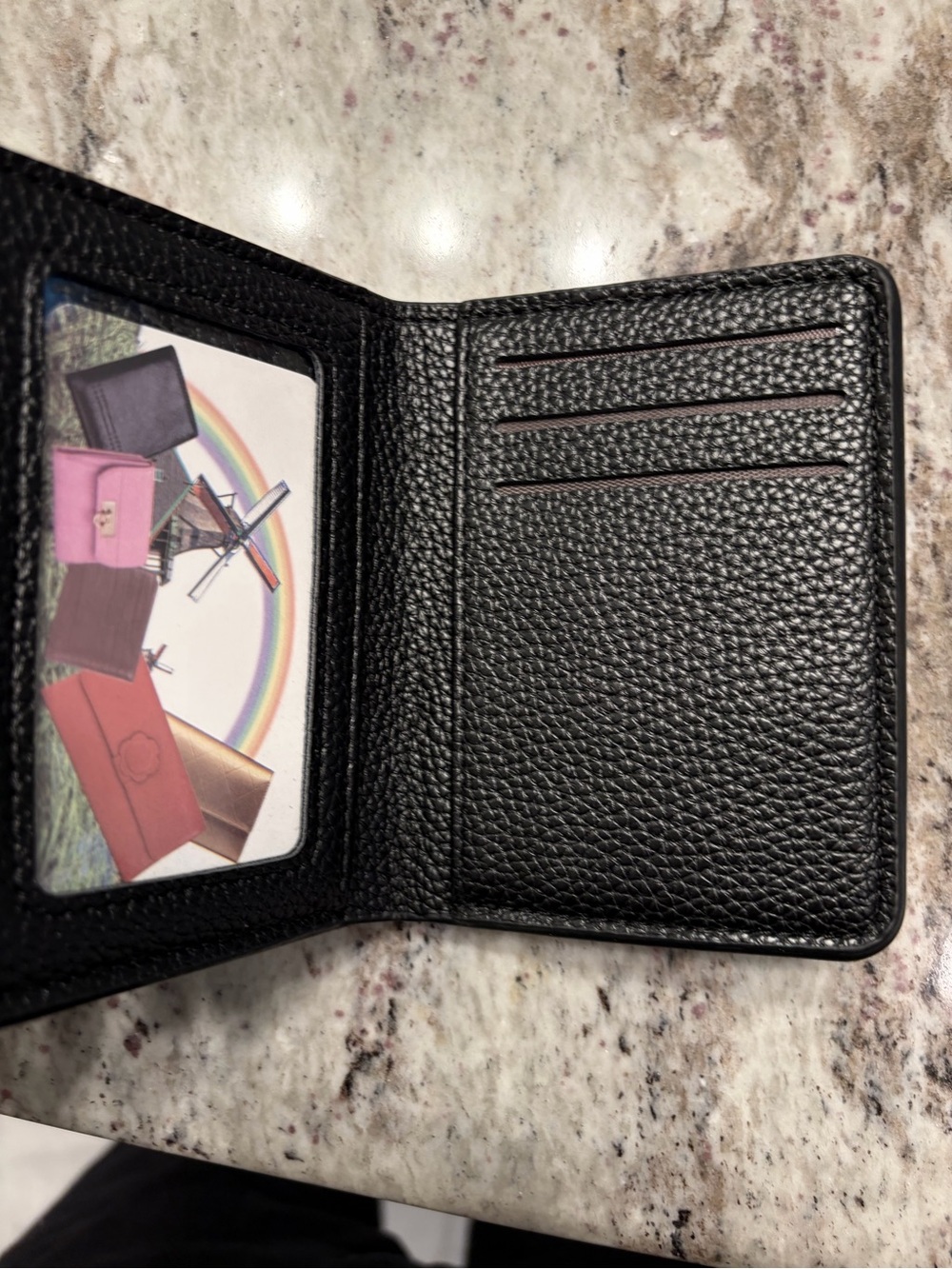 Black Leather Embossed Men's Card Wallet with Silver Metal Accents - Picture 2 of 4